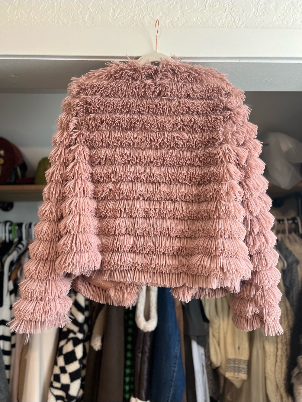 Prism mauve faux fur fringe jacket. - Picture 5 of 5
